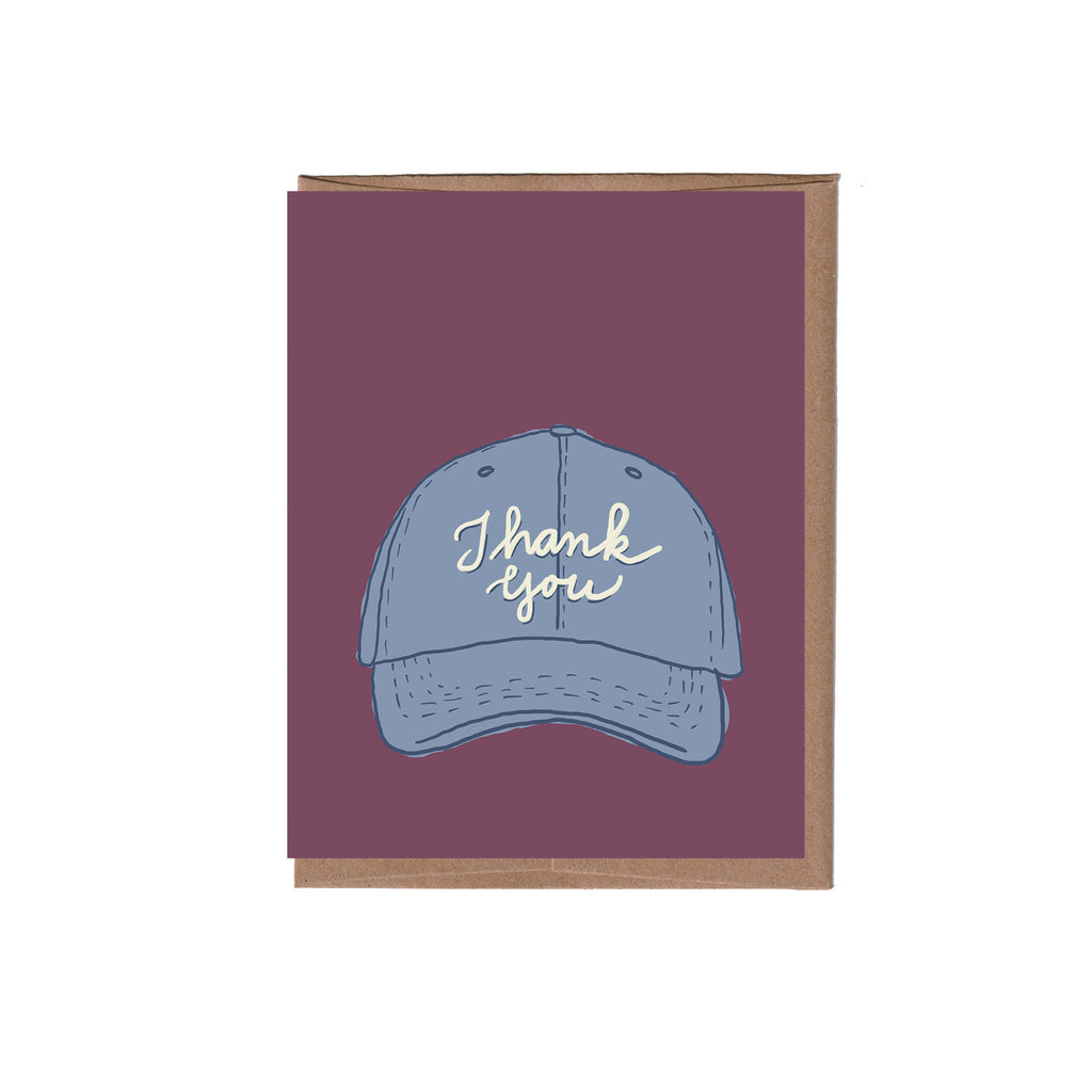 Card with a blue cap illustration and 'Thank you' text on a purple background