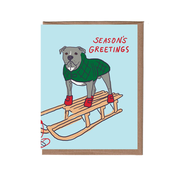 Dog on Sled Holiday Card