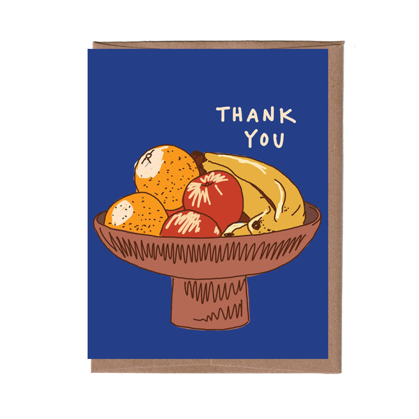 Fruit bowl card with 'Thank You' text on a blue background