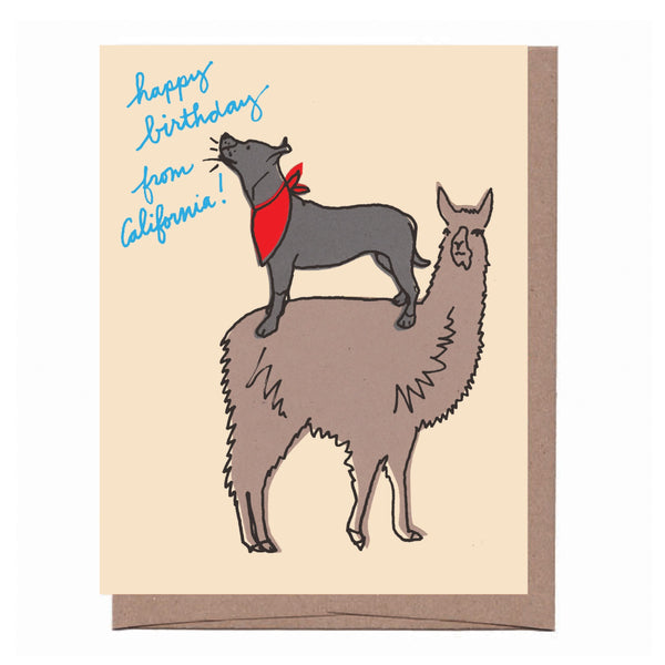 California Llama & Dog Birthday Card
