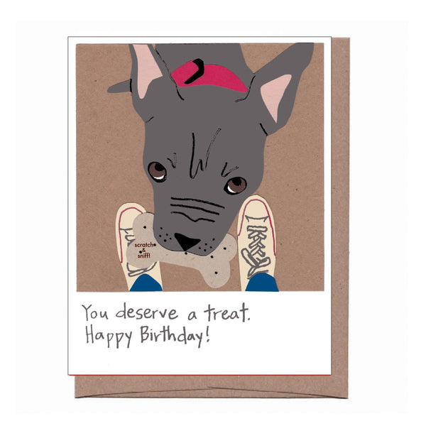 Scratch & Sniff Peanut Butter Dog Treat Birthday Card